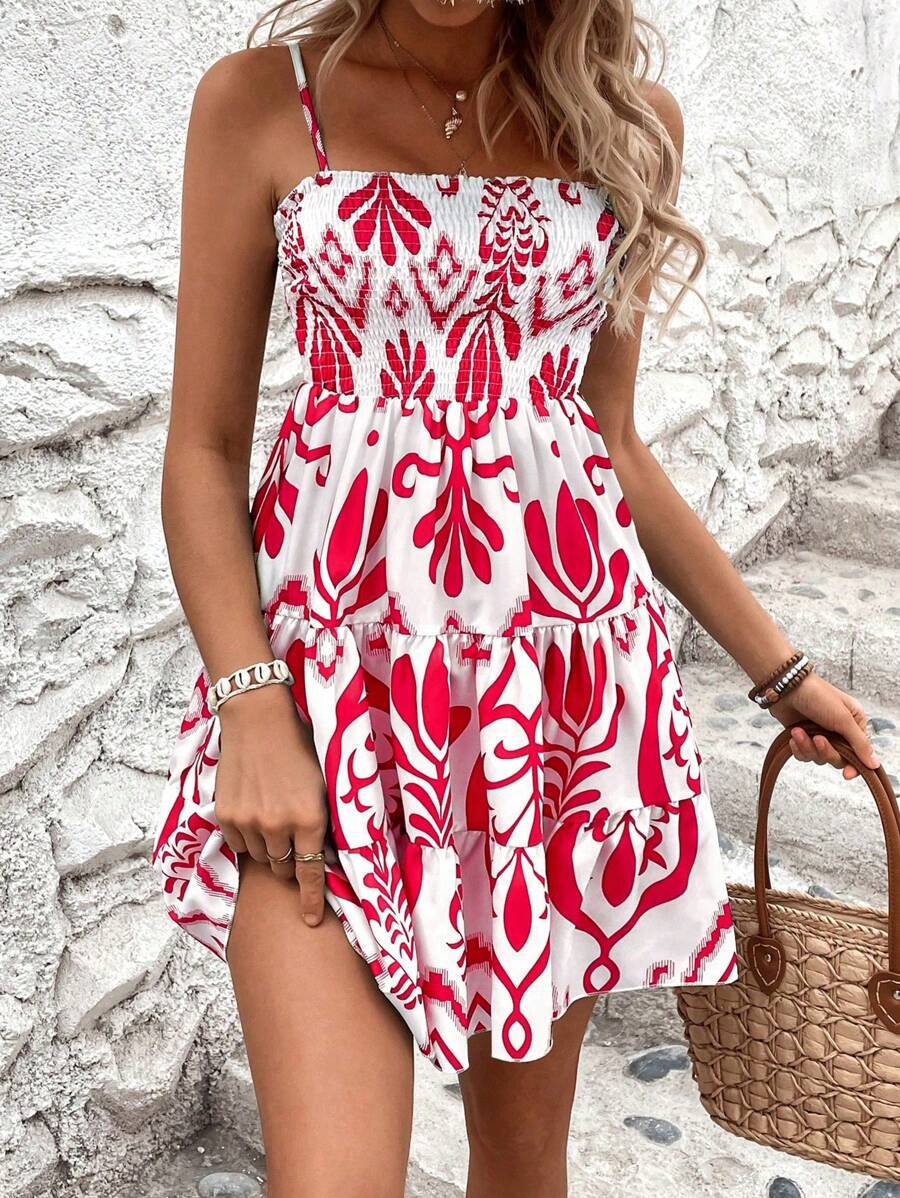 Buy Women's Fashion Plant Print Gathered Cami Dress online at DLC Market