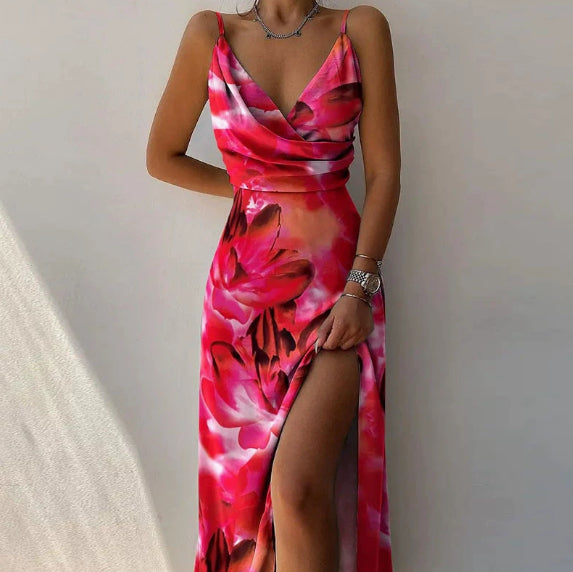 Buy V-neck Slit Sling Dress Summer Fashion Sexy Slim Suspender Dresses For Women Clothing online at DLC Market