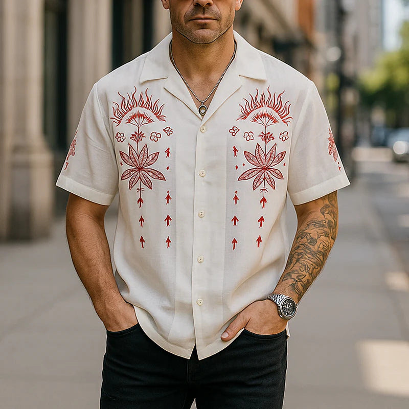 Slim Fit Short Sleeve Shirt Summer Men's Solid Color Casual Tops by null