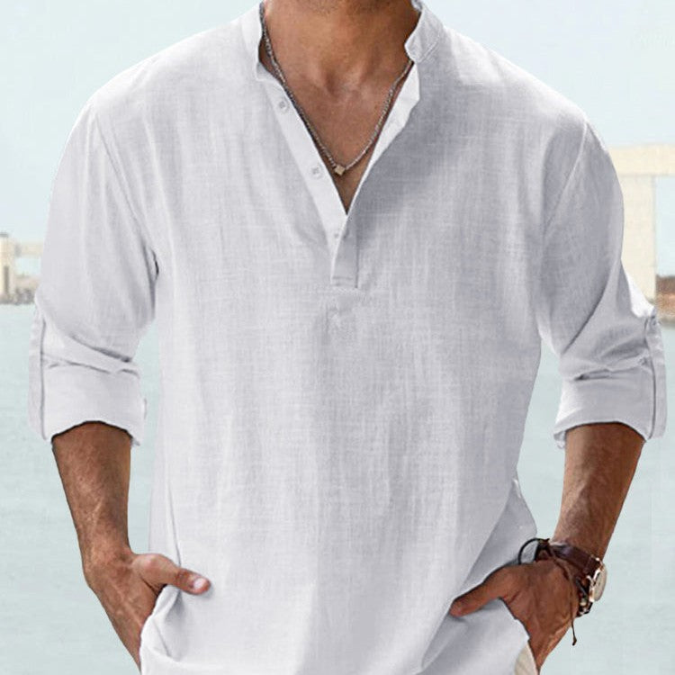 New Men's Casual Blouse Cotton Linen Shirt Loose Tops Long Sleeve Tee Shirt Spring Autumn Casual Handsome Men's Shirts by null
