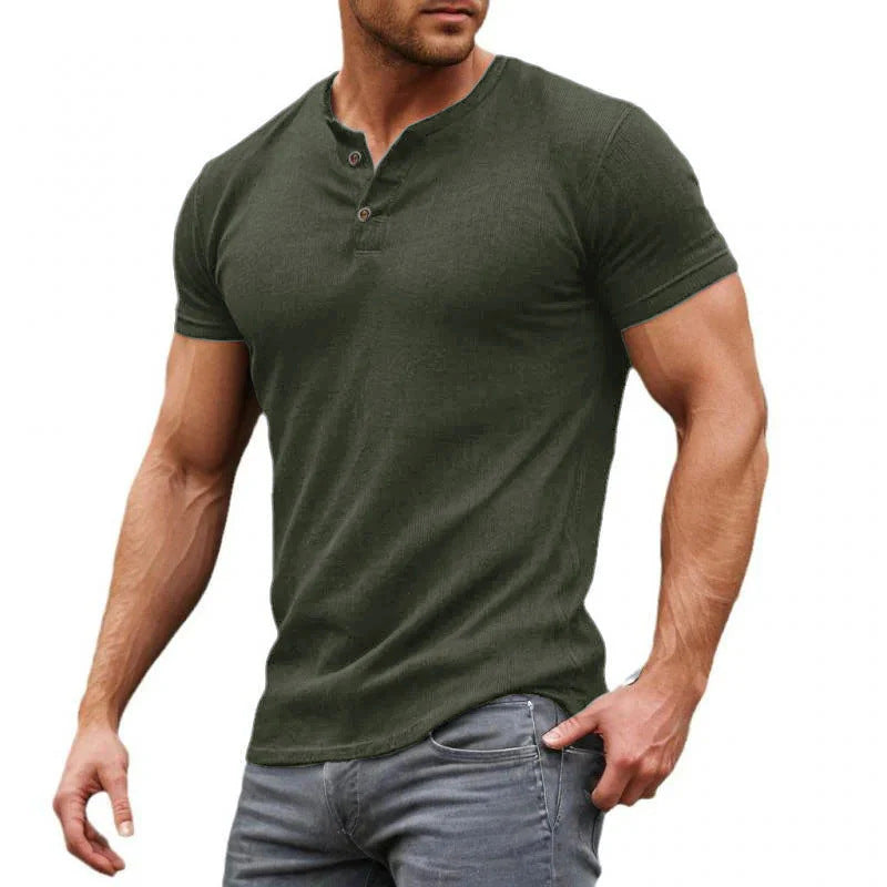Men's Button Henry Collar Sports Polo Shirt Summer Short-sleeved Tops by null