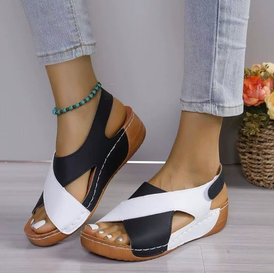 Buy Colorblock-crossed Wedges Sandals Summer Fashion Fish Mouth Platform Roman Shoes For Women online at DLC Market