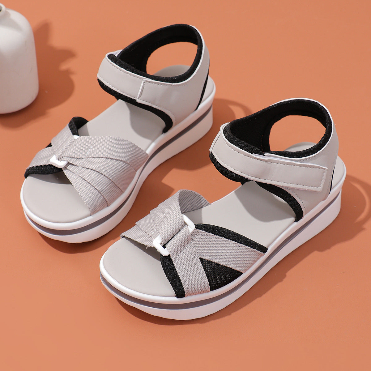 Buy Summer Mesh Cross-strap Sandals With Velcro-design Thick Sole Flats Beach Shoes Women online at DLC Market