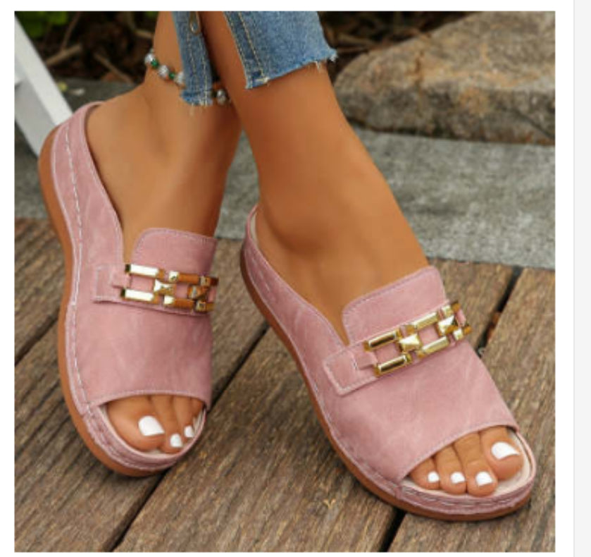 Buy Plus Size Peep Toe Slippers With Metal Accessories online at DLC Market