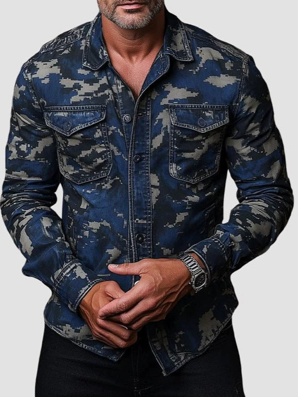 Men's Clothing Print Lapel Long Sleeve Loose Shirt by null