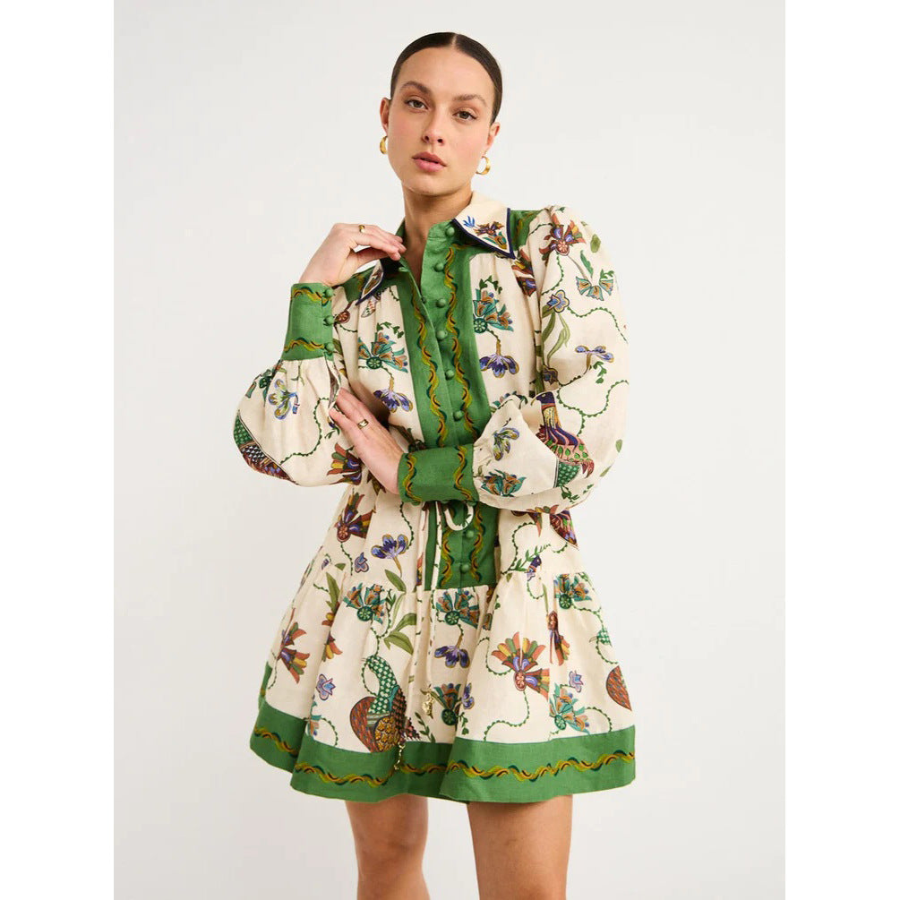 Buy Long Sleeve Printing Lapel Dress online at DLC Market