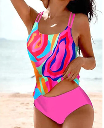 Vintage Printed Split High Waist Conservative Swimwear by null