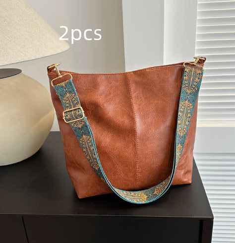 Buy Women's Shoulder Bag With Ethnic Style Wide Shoulder Strap Ins Large Capacity Bucket Crossbody Bags Fashion Handbag online at DLC Market
