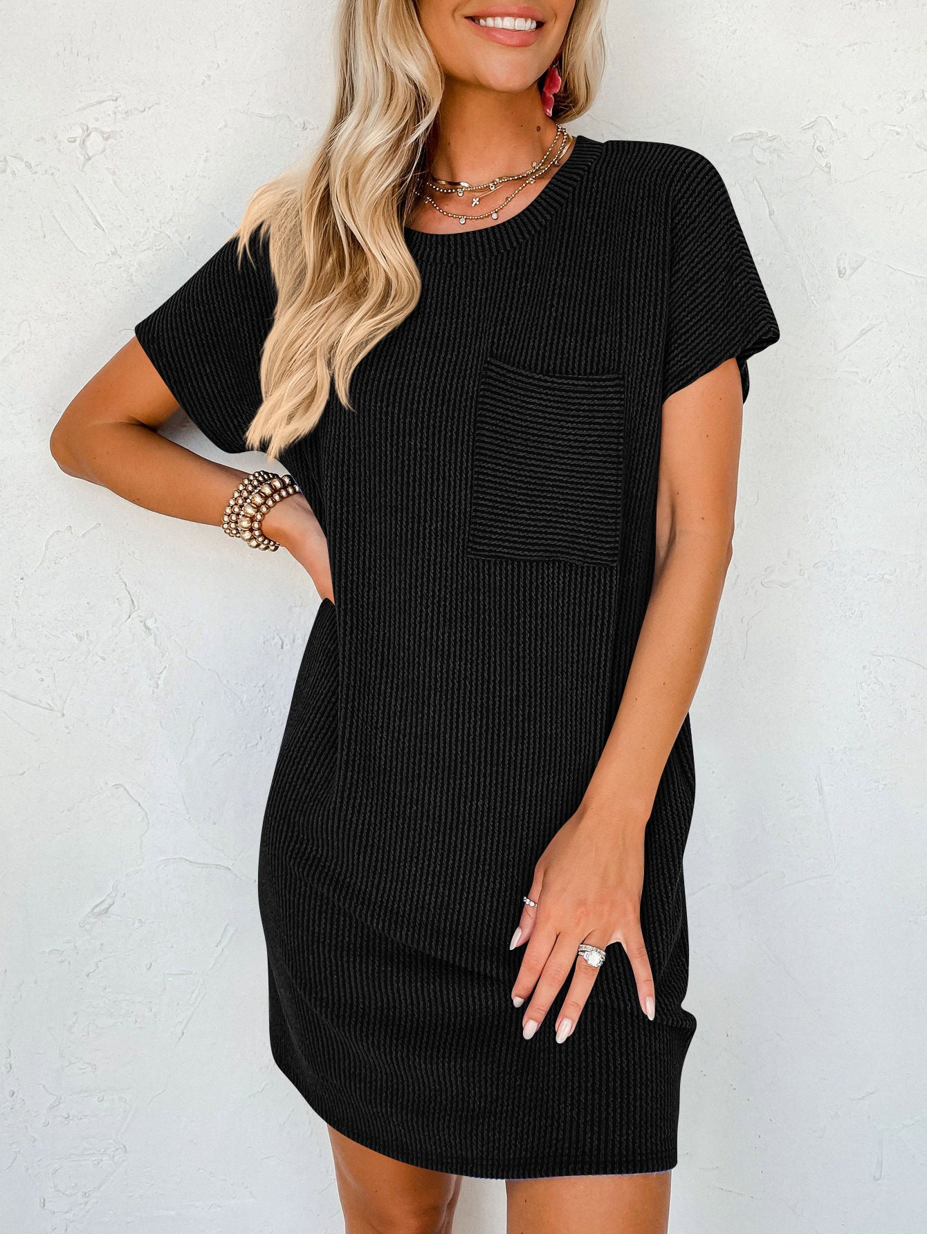 Buy Striped Short Sleeve Pocket Dress Women online at DLC Market