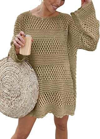 Buy Woven Round Neck Hollow Beach Cover-up Loose Casual Sweater online at DLC Market