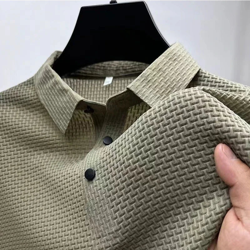 Buy Men's Bone Flower Solid Color Polo Shirt Business Casual Short Sleeve Summer Breathable Versatile Top online at DLC Market