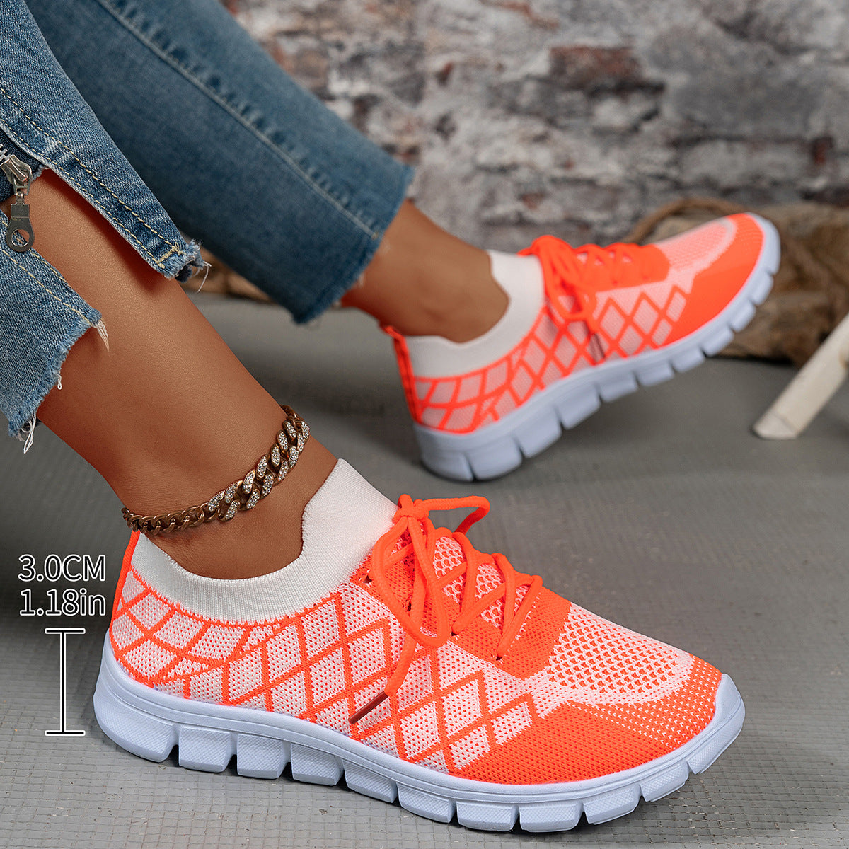 Buy Colorblock Plaid Lace-Up Flyknit Sneakers Ins Mesh Casual Shoes Fashion Breathable Walking Running Sports Shoes For Women online at DLC Market