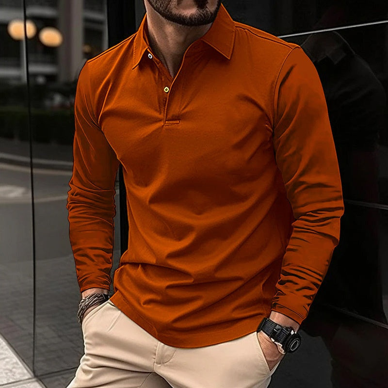 Buckle European And American Men's Daily Casual Polo Collar Long Sleeve Polo Wear by null