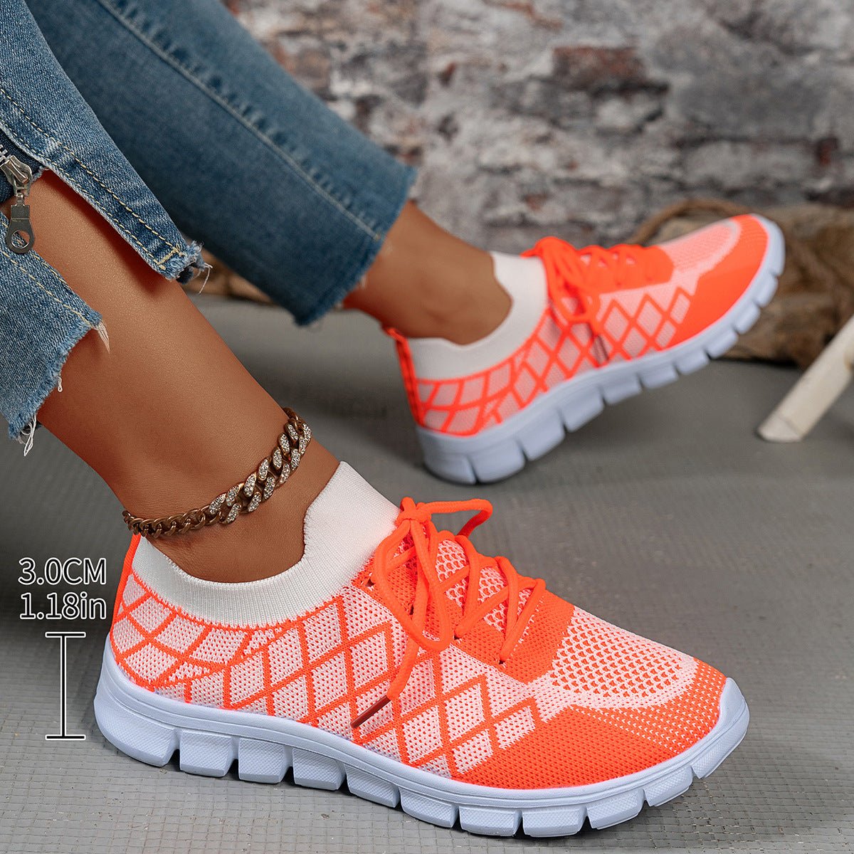 Colorblock Plaid Flyknit Lace-Up Sneakers - DLC MARKET