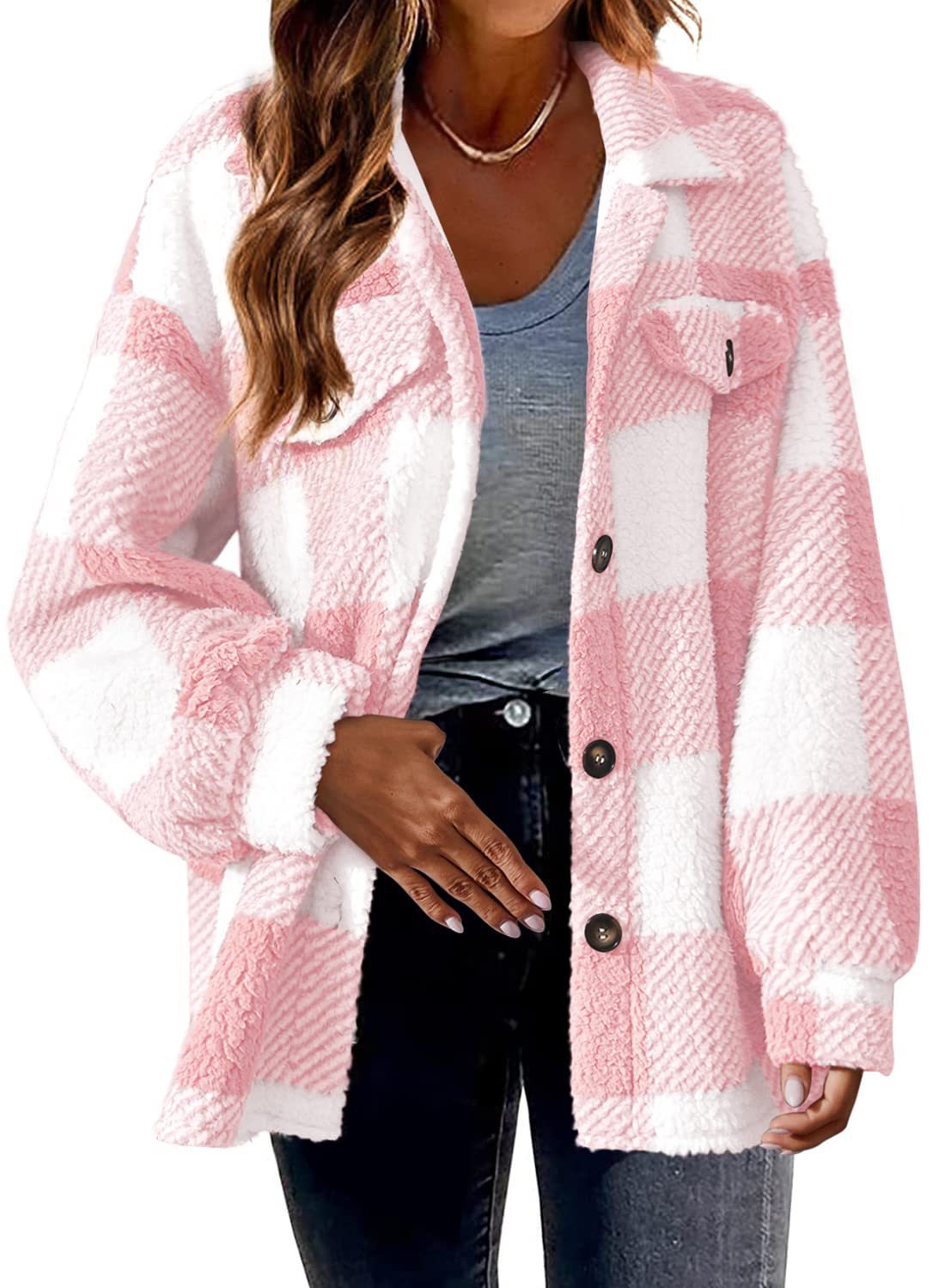 Turndown Collar Plaid Jacket With Pockets Single Breasted Button Down Woolen Jacket Autumn And Winter Clothes For Women by null