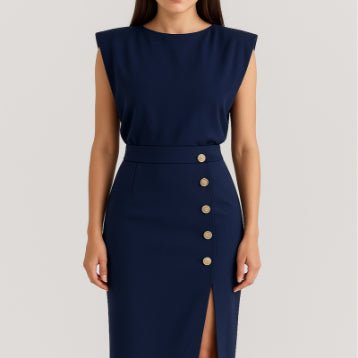 Women's Summer Split Button Front Sleeveless Midi Casual Dress High Waist Polyester by null