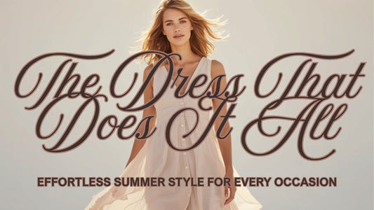Woman wearing a flowy V-neck button summer dress in a bright outdoor setting