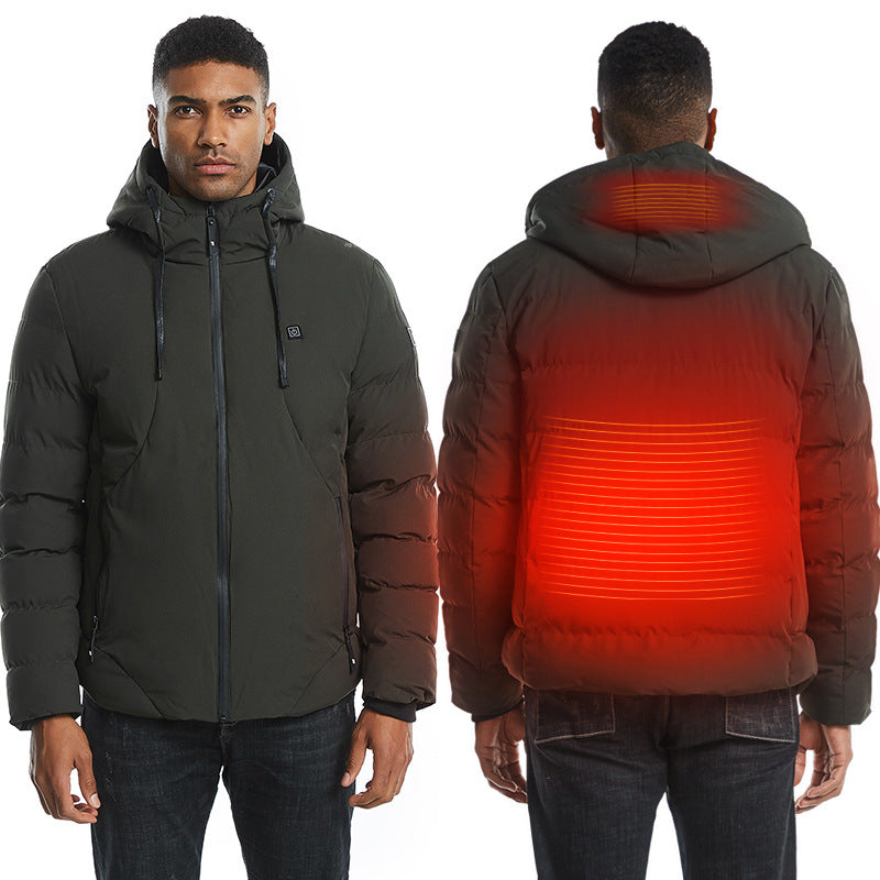 New Men Women Cotton Coat USB Smart Electric Heated Jackets Winter Thicken Down Hooded Outdoor Hiking Ski Clothing 7XL by null
