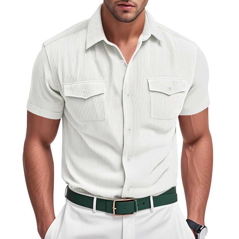 Loose Heavy Lapel Corduroy Workwear Short Sleeve Shirt by null
