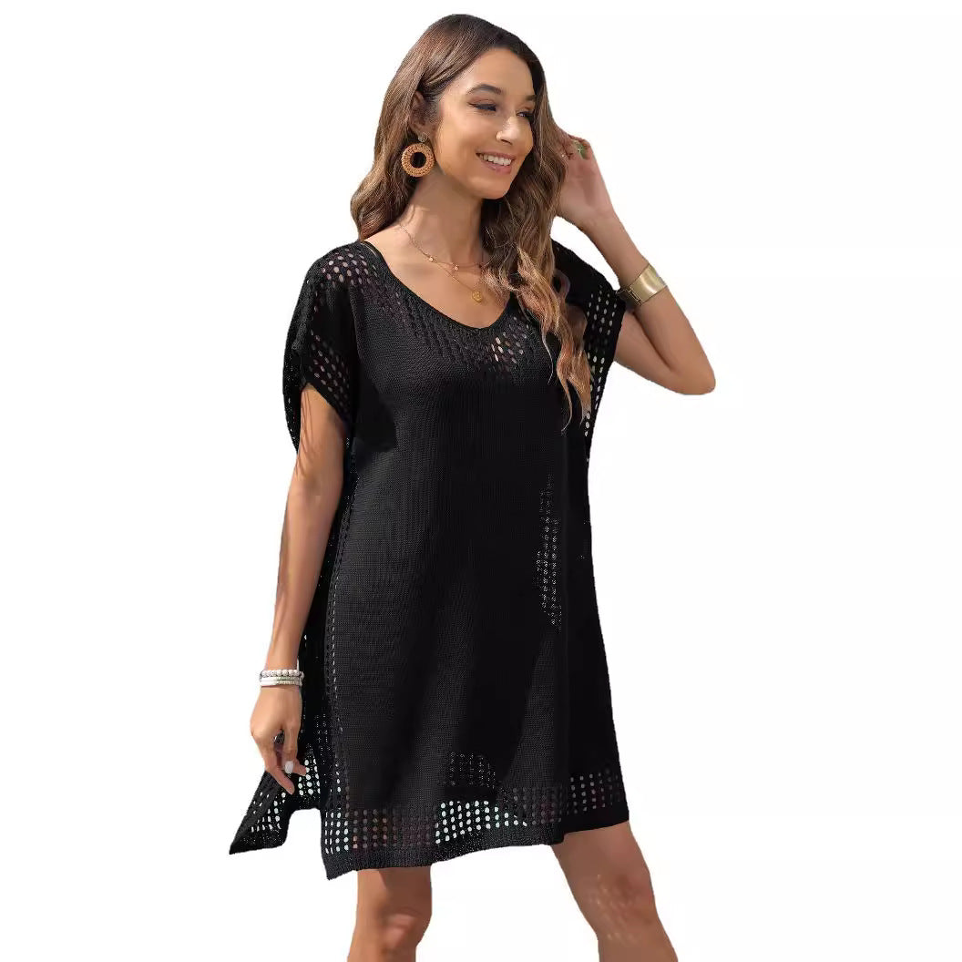 Women's Loose-Fitting European And American Style Hollow-Out Spliced V-Neck Blouse by null