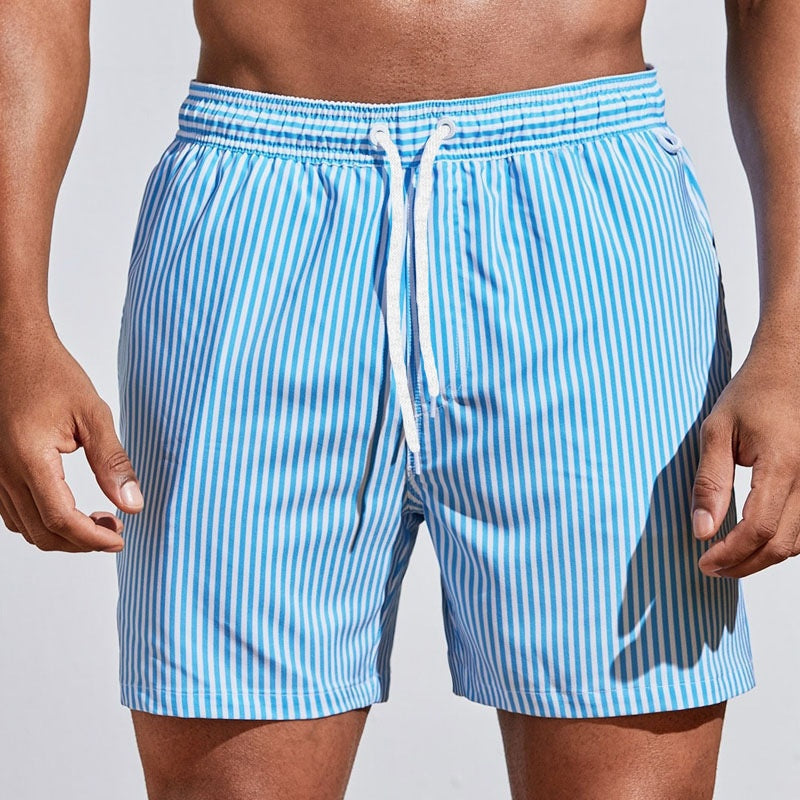 Men's 3D Striped Print Shorts Summer Casual Lightweight Beach Pants by null