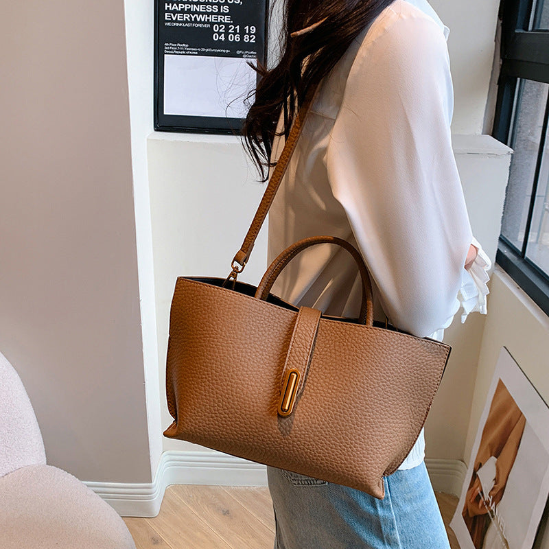 Buy INS Litchi Pattern Shoulder Bag Fashion Zipper Bucket Bag High Capacity Totes Handbag For Women online at DLC Market