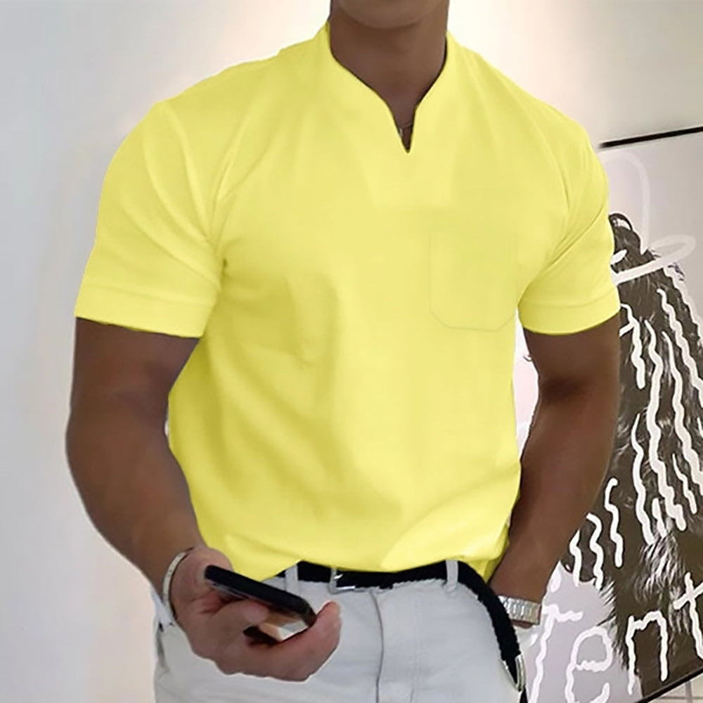 Summer Short Sleeve Shirt Men Fitness Plus Size Sports T-Shirt Elastic Cotton Pocket by null