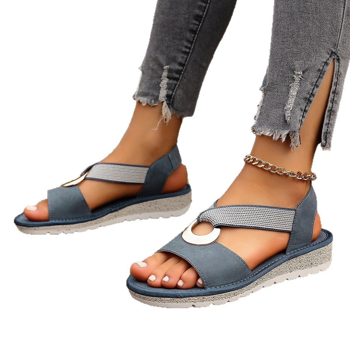 Buy Plus-size Fish-mouth Wedge Sandals With A Jute Sole And Elastic Strap online at DLC Market