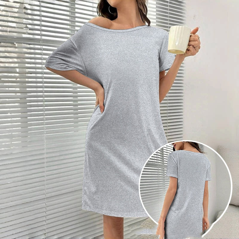 Buy Spring And Summer Home Wear Comfort And Casual Loose Women's Nightdress Short Sleeve Pajamas online at DLC Market
