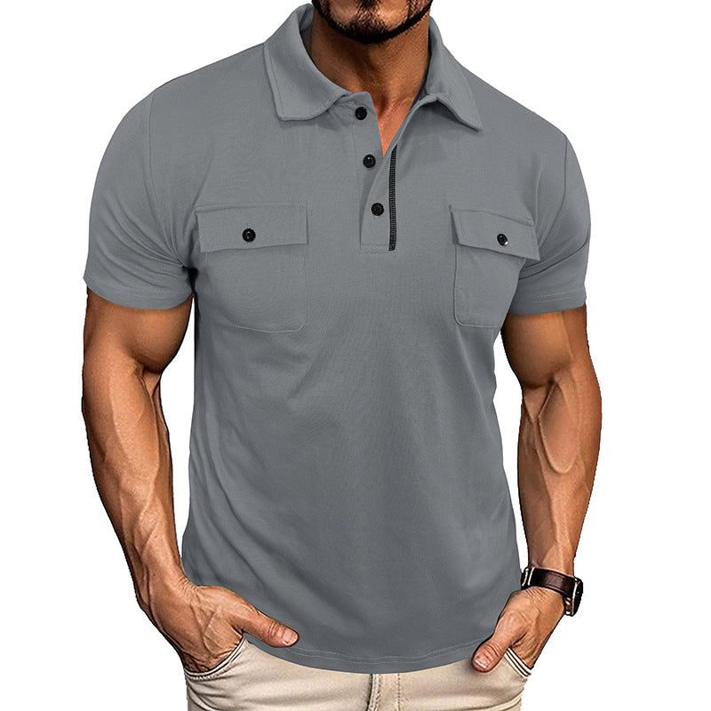 Summer Lapel Button Polo Shirt With Pockets Outdoor Fashion Short Sleeve Tops For Men Clothing by null