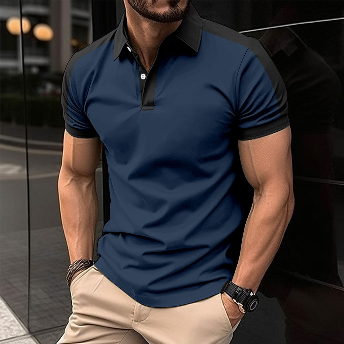 Men's Short Sleeve Business Shirt Summer Casual Polo Shirts by null