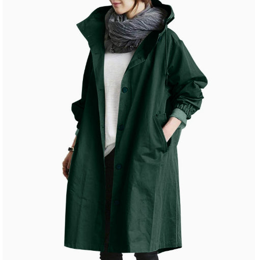 Women Windbreaker Jacket Casual Loose Button Pockets Hooded Quick Dry Windproof Waterproof Clothes For Outdoor Hiking Camping by null