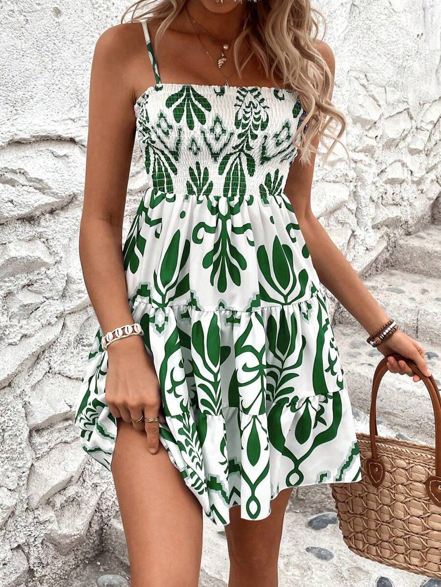 Buy Women's Fashion Plant Print Gathered Cami Dress online at DLC Market