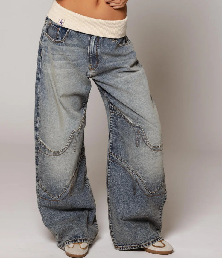 Buy Loose-fitting Straight-leg Jeans With Pockets Fashion Casual Trousers Street-style Pants Women's Clothing online at DLC Market