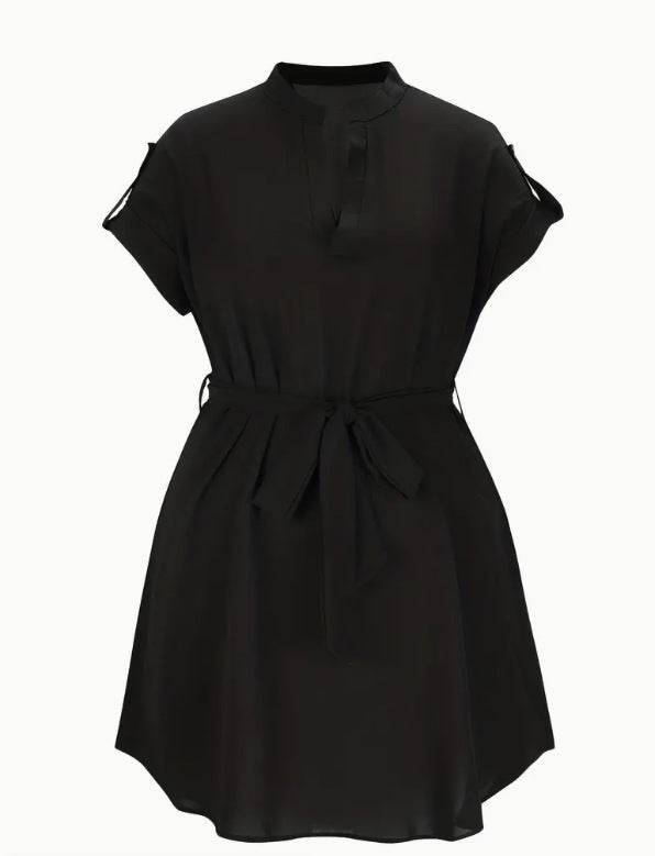 Buy V-neck Short Sleeve Dress With Belt Summer Fashion Bowknot Dresses For Women Clothing online at DLC Market