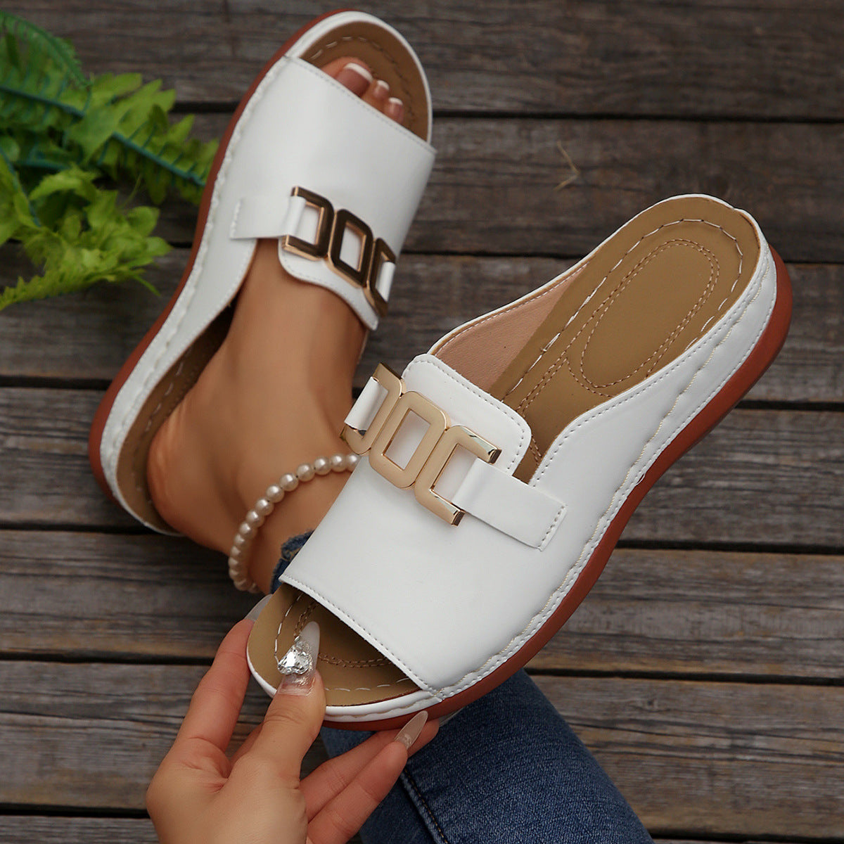 Buy Ins Chain Wedges Sandals Summer Fashion Platform Peep-toed Slides Slippers Outdoor Thick Bottom Roman Shoes For Women online at DLC Market