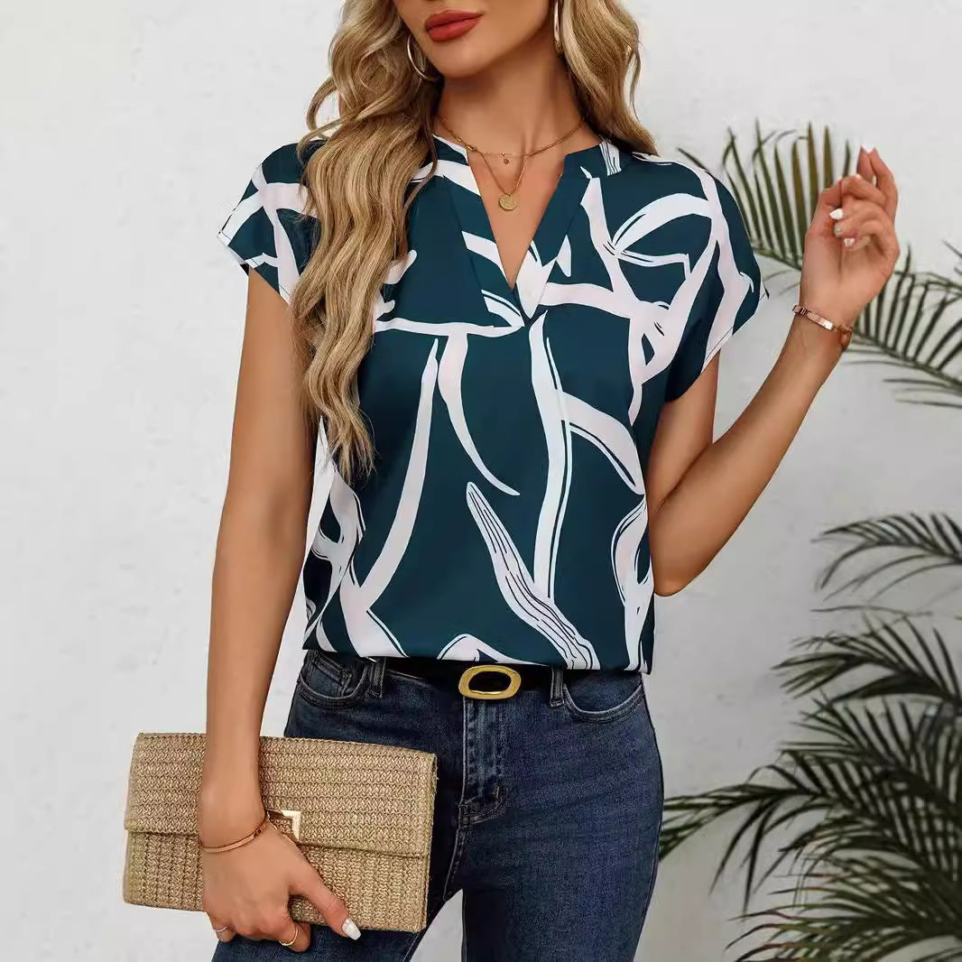 Buy V-neck Short-sleeved T-shirt Slimming Dress Versatile Simple Top Trendy Stand Collar online at DLC Market