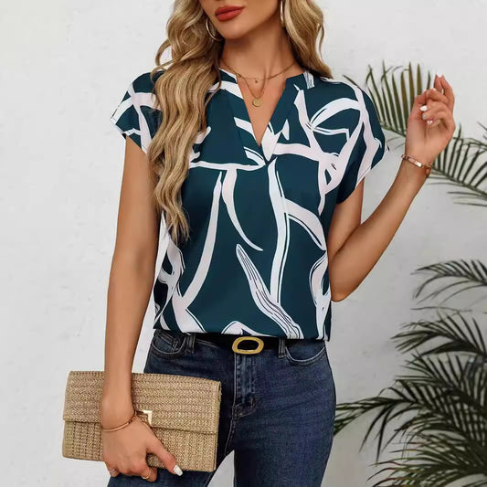 Buy V-neck Short-sleeved T-shirt Slimming Dress Versatile Simple Top Trendy Stand Collar online at DLC Market