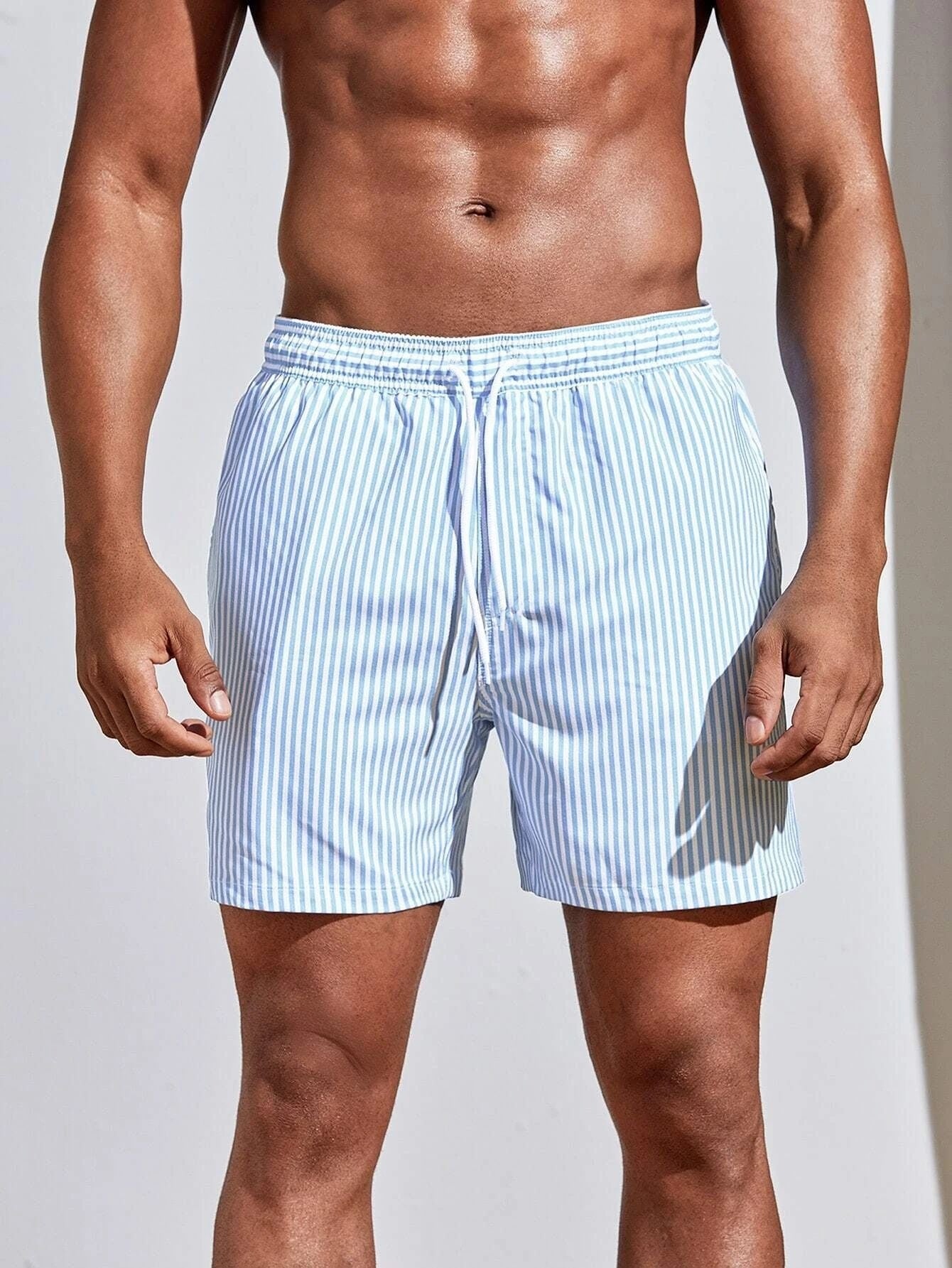 Men's 3D Striped Print Shorts Summer Casual Lightweight Beach Pants by null