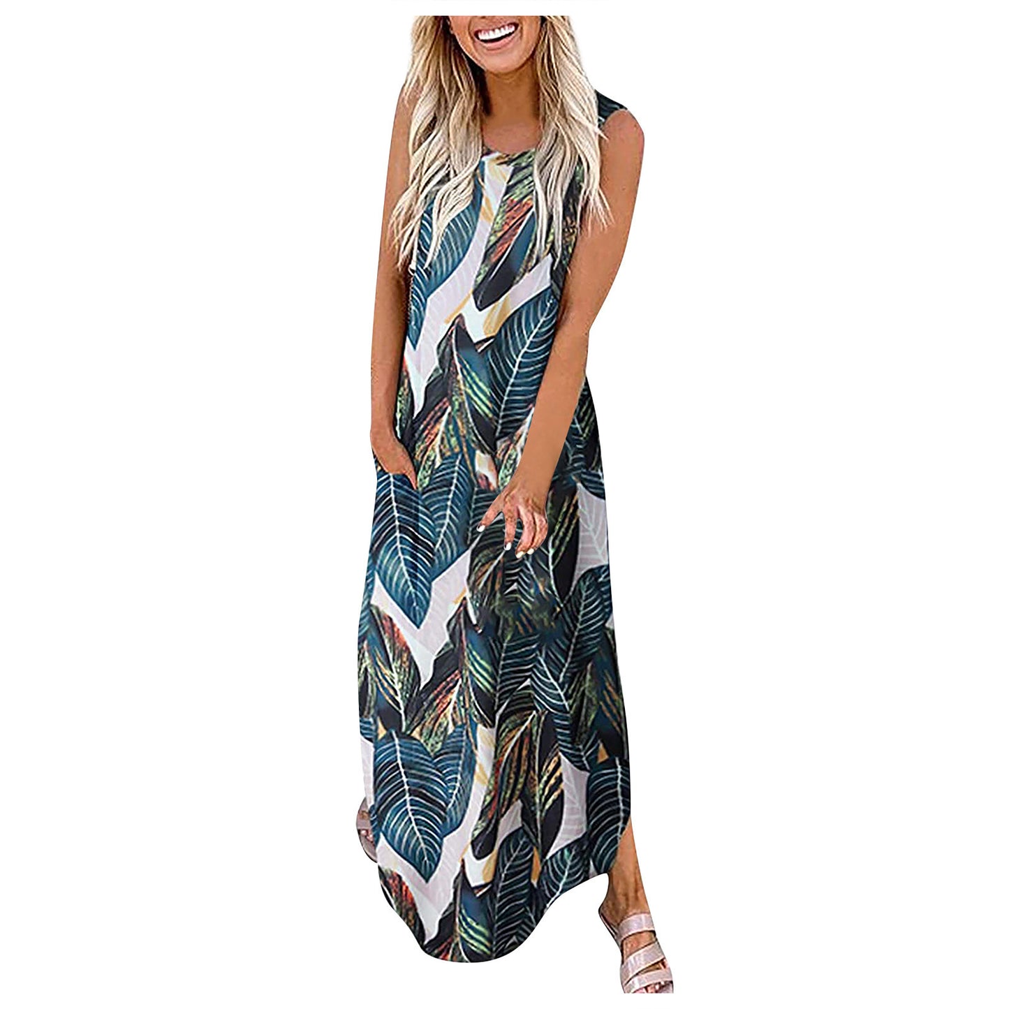 Buy Printed Irregular Hem Sleeveless Sleeve Length Dress online at DLC Market