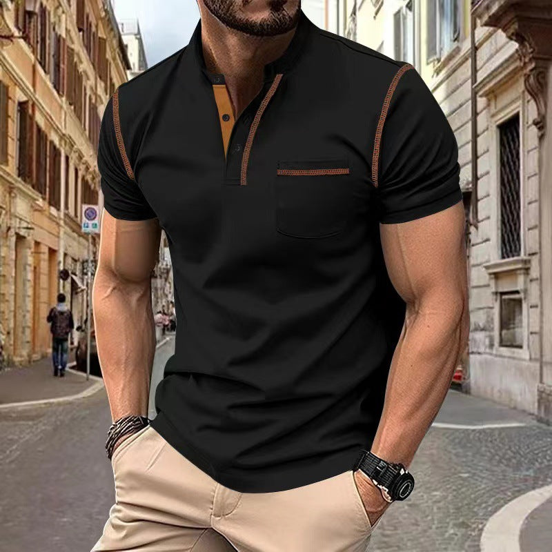 Men's Short Sleeve Polo Shirt Henry T-shirts - Casual Summer Quick Dry Top - Breathable Cotton Blend Knit Tee Sports Street Fashion Top by null