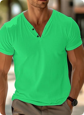Men's T-shirt Summer Beach Short Sleeve Casual Solid Color Regular Tops by null