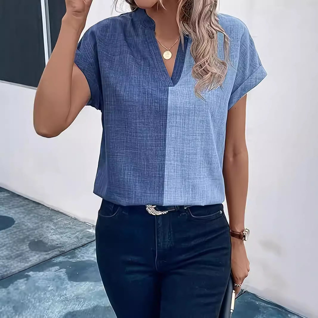 Buy V-neck Short-sleeved T-shirt Slimming Dress Versatile Simple Top Trendy Stand Collar online at DLC Market
