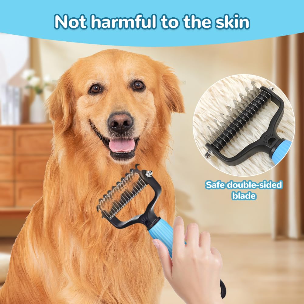 Buy Upgraded Pet Safe Dematting Comb For Dogs Cats Deshedding Undercoat Rake With Double-Sided Stainless Steel Teeth Dogs Cats Grooming Brush For Detangling Thinning Shedding online at DLC Market