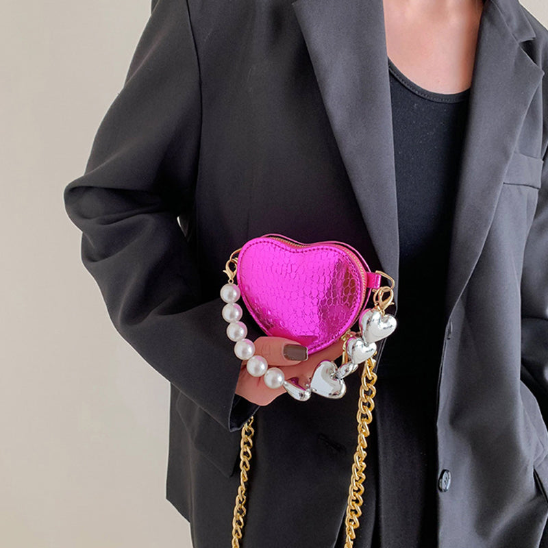 Buy Mini Love-shape Pearls Handbag Fashion Cute Chain Lipstick Bag Women's Bright Candy Color Shoulder Messenger Bag online at DLC Market