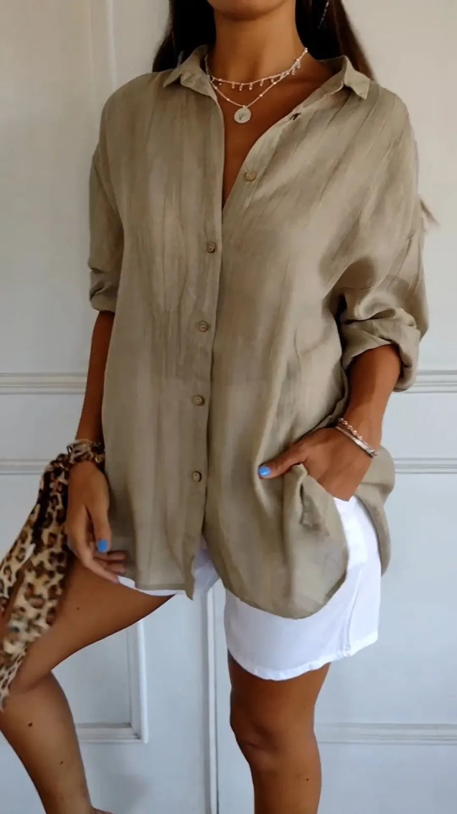 Lapel Long Sleeve Shirt Women's Single-breasted Pleated Shirt Tops Clothing by null