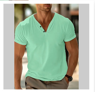 Men's T-shirt Summer Beach Short Sleeve Casual Solid Color Regular Tops by null
