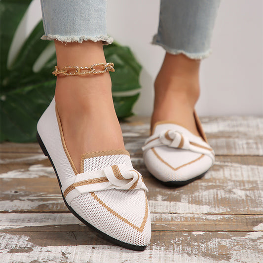 Buy Fashion Pointed Toe Bow Flat Shoes For Women Lying Woven Slip-on Breathable Shoes Summer online at DLC Market