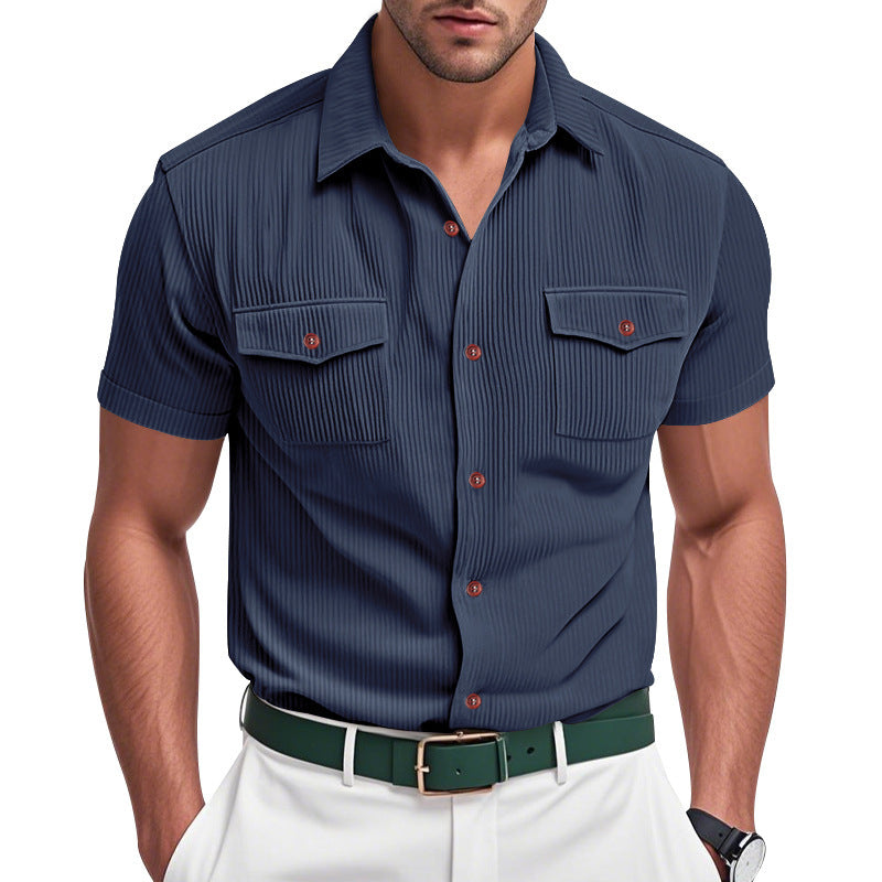 Loose Heavy Lapel Corduroy Workwear Short Sleeve Shirt by null