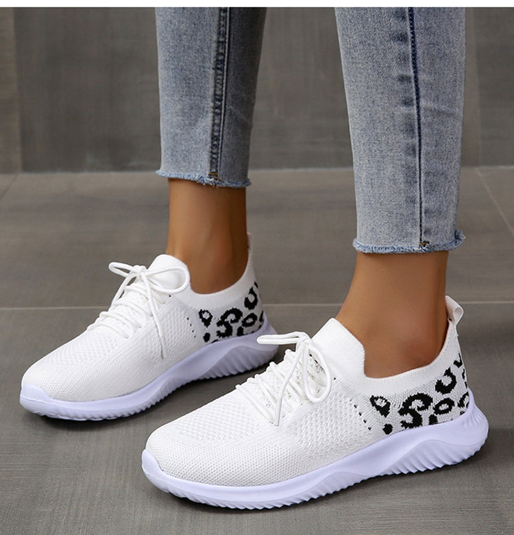 Buy White Shoes Women Leopard Print Lace-up Sneakers Sports online at DLC Market